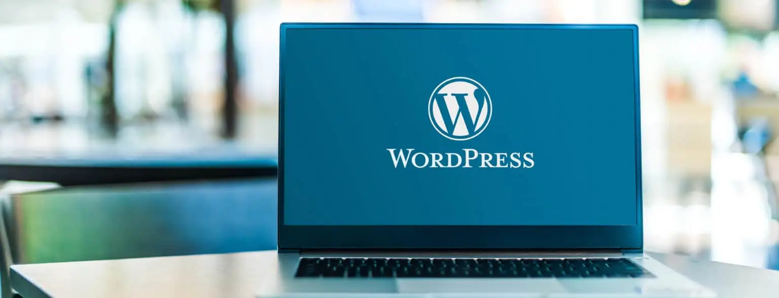 WordPress-Logo auf Laptopbildschirm, Webhosting und Webdesign Professionell.