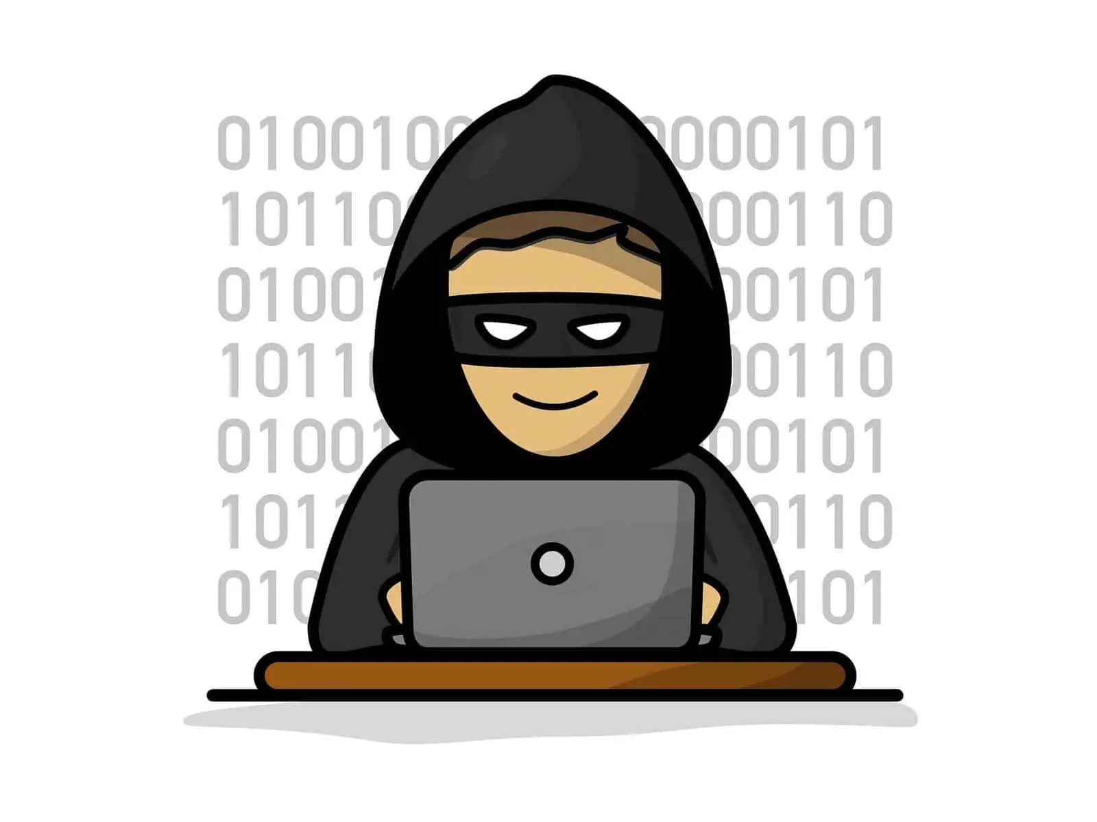 Hacker mit Maske vor Laptop, digitale Bedrohung, Surfen im Internet, Cybersecurity.